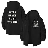 Pizza Slogan Unisex Full-Zip Printed Waterproof Hooded Windbreaker