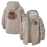 Cool Dog and Roses Unisex Full-Zip Printed Waterproof Hooded Windbreaker