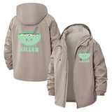Cute Killer Cereal Bowl Unisex Full-Zip Printed Waterproof Hooded Windbreaker