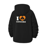 I Love Gingers Unisex Full-Zip Printed Waterproof Hooded Windbreaker