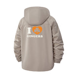 I Love Gingers Unisex Full-Zip Printed Waterproof Hooded Windbreaker