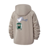 Grill Smoker Motif Unisex Full-Zip Printed Waterproof Hooded Windbreaker