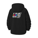 Racing Motto Unisex Full-Zip Printed Waterproof Hooded Windbreaker