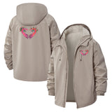 Floral Heart Hands Unisex Full-Zip Printed Waterproof Hooded Windbreaker