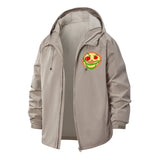 Smiley Pizza Face Unisex Full-Zip Printed Waterproof Hooded Windbreaker