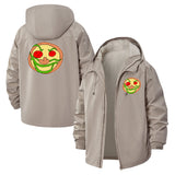 Smiley Pizza Face Unisex Full-Zip Printed Waterproof Hooded Windbreaker