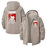 Edgy Smoking Cat Unisex Full-Zip Printed Waterproof Hooded Windbreaker