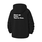 Humorous Quote Unisex Full-Zip Printed Waterproof Hooded Windbreaker