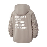 Bold Typographic Unisex Full-Zip Printed Waterproof Hooded Windbreaker