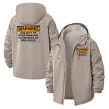 Dad Joke Warning Unisex Full-Zip Printed Waterproof Hooded Windbreaker
