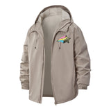 Retro Paper Airplane Unisex Full-Zip Printed Waterproof Hooded Windbreaker