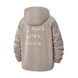 I Don't Work Here Unisex Full-Zip Printed Waterproof Hooded Windbreaker