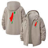 Watermelon Slice Motif Unisex Full-Zip Printed Waterproof Hooded Windbreaker