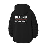 Defend Democracy Unisex Full-Zip Printed Waterproof Hooded Windbreaker