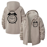Retro Alarm Clock Unisex Full-Zip Printed Waterproof Hooded Windbreaker