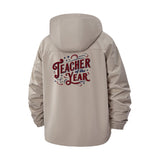 Teacher of the Year Unisex Full-Zip Printed Waterproof Hooded Windbreaker