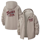 Teacher of the Year Unisex Full-Zip Printed Waterproof Hooded Windbreaker