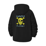 Pixel Skull Hack The Planet Unisex Full-Zip Printed Waterproof Hooded Windbreaker