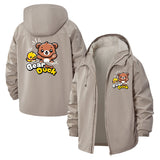 Bear and Duck Cartoon Unisex Full-Zip Printed Waterproof Hooded Windbreaker