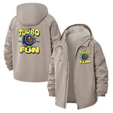 Turbo Engine Humor Unisex Full-Zip Printed Waterproof Hooded Windbreaker