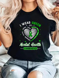 Womens Tees I Wear Green Mental Health Awareness Shirt, Vintage T Shirts Women, White Cotton Shirt Women
