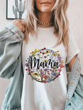 Funny T Shirts For Women Mama Floral Wreath With Colorful Blossoms And Delicate Leaves Shirt, Green Shirt Womens, Womens T Shirts