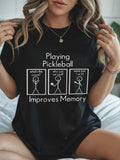 Black T Shirt Women Playing Pickleball Improves Memory Cartoon People Graphic, 100 Cotton T Shirts For Women, Funny Shirts For Women
