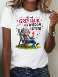 Black T Shirt Women Grey Hair Wisdom Glitter Elderly Woman Relaxing On Chair With Ice Cream, 100 Cotton T Shirts For Women, Green Shirt Womens