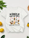Funny T Shirts For Women Dogs Make Me Happy Loving Playful Paw Prints And Cheerful Hearts Dog, Womens Graphic T Shirts, Green Shirt Womens