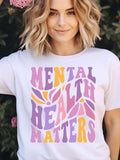 Womens Tees Mental Health Matters Colorful Retro Psychedelic Lettering Tshirt, Women's Short Sleeve T Shirts, White Cotton Shirt Women