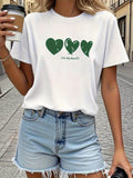 Black T Shirt Women Love Hearts With Cute Green Playful Symbols And Stylish Tshirt, Basic Tees Women, Country Shirts Womens