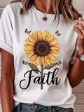 Grey T Shirt Womens Faith Bright Yellow Sunflower With Fluttering Butterflies And Green Leaves, Womens T Shirts, Shirt For Women