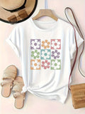 Blue Shirt Women Colorful Floral Pattern With Pastel Tones On White Tshirt, Green Shirt Womens, Womens Tees