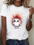 Womens Graphic Tees Vintage Cute Fluffy Orange Hair With Big Eyes Cartoon Bird, Womens Shirts, Graphic Tshirts Women