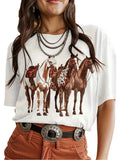 Womens T Shirts Four Horses Standing Close Featuring Detailed Natural Fur Texture Horse, Women Tshirts, Green Shirt Womens