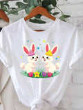 Graphic Tees Women Cute Playful Colorful Easter Bunny Among Spring Flowers, Womens Tees, 100 Cotton T Shirts For Women