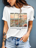 Graphic Shirts For Women Serene Desert Landscape With Sunset Cross And Cactus Flower, Womens White Tee, Country Shirts Womens