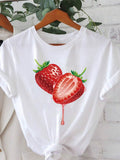 Pink Shirt Womens Fresh Juicy Red Strawberries With Green Leaves Ripe Fruit, Womens Grinch Shirt, Womens Graphic Tees Vintage