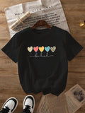 Womens Grinch Shirt Colorful Heart Shapes With Handwritten Style Love On Black T Shirt, Graphic Shirts For Women, Black T Shirt Women