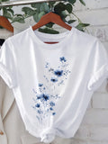 Graphic Tees Women Blue Floral Pattern With Delicate Blossoms And Gentle Stems Shirt, Womens T Shirts, Pink Shirt Womens