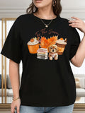 Womens T Shirts Cozy Autumn Leaves Books And Puppy With Warm Pumpkin Cups, Graphic Shirts For Women, Pink Shirt Womens