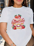 Green Shirt Womens Shortcake Fresh Red Ripe Strawberries With Creamy Sweet Dessert, Cotton Shirts For Women, Graphic Shirts For Women