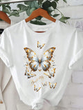 Graphic Tees Women Golden Blue Detailed Wings With Graceful Butterflies Butterfly, Womens Grinch Shirt, Graphic Shirts For Women