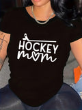 Womens T Shirts Hockey Mom Casual Black Cotton Soft Comfortable Tshirt, White Cotton Shirt Women, Women's Short Sleeve T Shirts