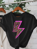 Cute Graphic Tees For Women Colorful Leopard Print Surrounded By Bright Pink Lightning Bolt, Women T Shirt, Red T Shirt Women