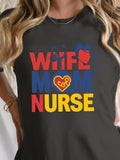 Grey T Shirt Womens Wife Mom Nurse Colorful Typography With Heart Symbol T Shirt, White Cotton Shirt Women, Womens Tees