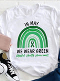 Funny T Shirts For Women In May We Wear Green Mental Health Awareness Cotton Short Sleeve Tshirt, Cute Graphic Tees For Women, Womens Grinch Shirt