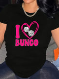 Womens Graphic Tshirts I Love Bunco Pink Heart With Two Rolling Dice Bunco, Cute T Shirts For Women, Grey T Shirt Womens