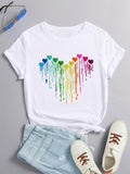 Funny T Shirts For Women Colorful Dripping Hearts Design On White Tshirt, Black T Shirt Women, Womens White Tee