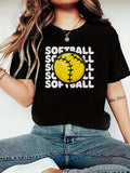 Womens White Tee Softball Sport Graphic Yellow Stitched Ball Against Black Tshirt, Womens Graphic Tshirts, Womens Night Shirts